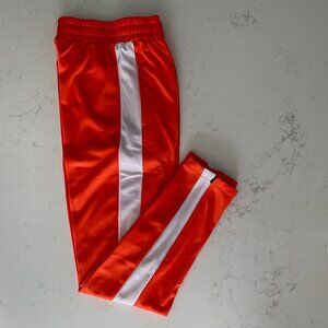 Sport Fashion Pull On Heat Gear Track Pants w Side Stripe Orange White Sz S NWT